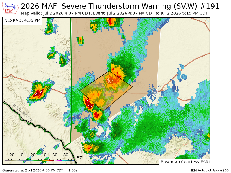 SCStormChasers's tweet photo. MAF issues Severe Thunderstorm Warning [wind: 60 MPH (RADAR INDICATED), hail: 0.88 IN (RADAR INDICATED)] for Culberson [TX] till 5:15 PM CDT https://t.co/vHqJZuenIF https://t.co/ANFLSP8Gbx