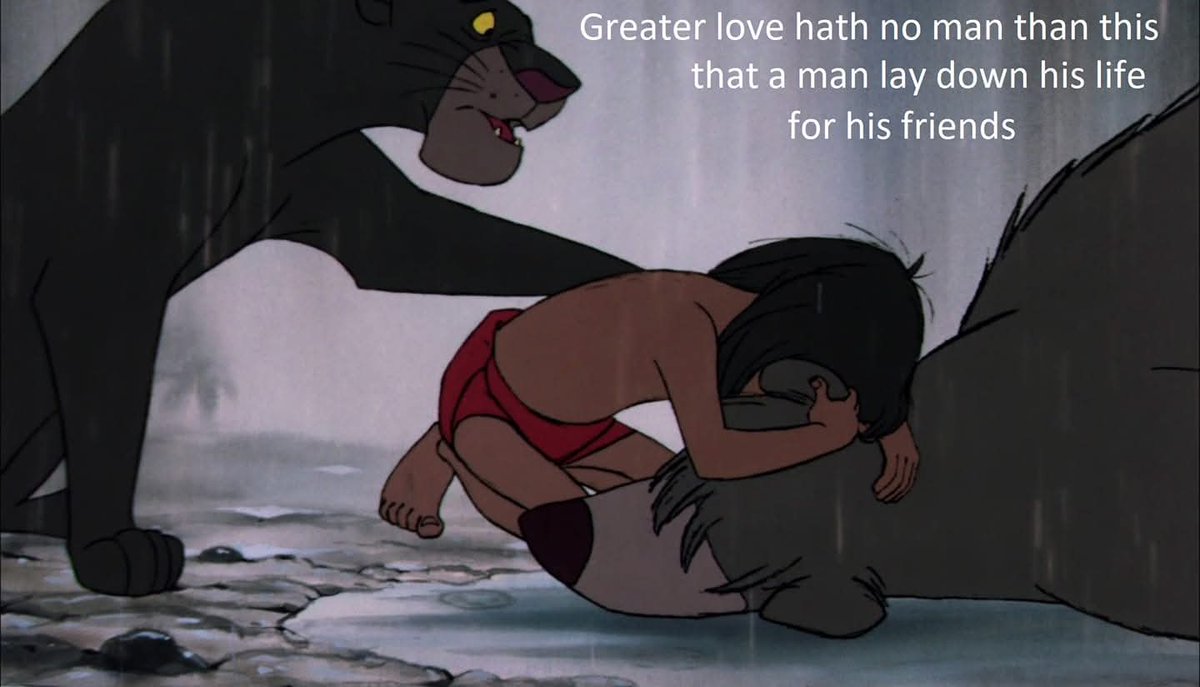 DannyFantod's tweet photo. One of the great scenes of cinema, Bagheera's eulogy for Baloo. I watched The Jungle Book a dozen times with the kids and never got tired of it. https://t.co/PlhBmFVxrF