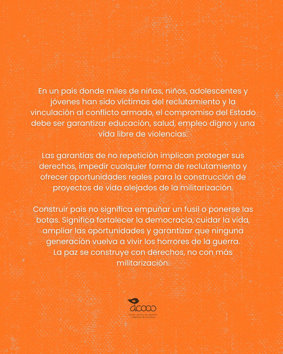 ACOOCobjecion's tweet photo. @vocesco @tripichinchin Para todos los colombianos que no se van a "poner las botas" para pelear la guerra que proponen los ricos, les recordamos que pueden acogerse al derecho constitucional a la objeción de conciencia. Con gusto les asesoramos #ParaLaGuerraNada @MAFAPOCOLOMBIA https://t.co/9kjEF76ObR