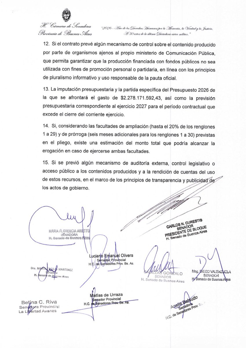 dievalen's tweet photo. Presentamos un pedido de informes por una licitación de $2.278 millones para producción audiovisual del Ministerio de Comunicación Pública de @BAProvincia. Queremos saber qué contenidos se producirán, cómo se controlará el gasto y garantizar que los recursos públicos financien comunicación institucional, no propaganda oficial ni una campaña política.

@senadoreslla @CarlosCurestis