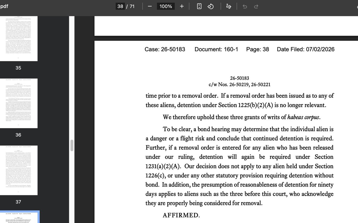 NicoletteGlazer's tweet photo. 🚨HUGE victory for due process for immigrants. 

5th Circuit is a 2-1 decision rules that long term residents who entered without inspection and set roots in the US are protected by the Due Process Clause and thus, cannot be detained without a bond hearing, if detained for more than 90 days, although they are subject to mandatory detention under 1225(b) and Buenrostro.