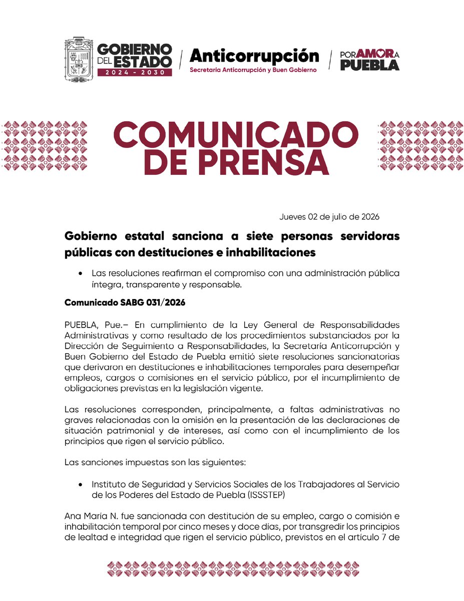 BuenGobiernoPue's tweet photo. 📢 Comunicado importante. 

El @Gob_Puebla, a través de esta Secretaría, comparte información de interés para la ciudadanía.

#PorAmorAPuebla https://t.co/B2xcQ5O2pe