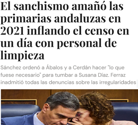 CCivicaCatalana's tweet photo. No solo hubo pucherazo en las primarias de Sánchez.   

Se confirma que también en las primarias andaluzas infló el censo.

Un par de noticias que da mucha confianza en el voto por correo, la ley de nietos y el elevado concepto de democracia de P.S. https://t.co/rp2UrS26LY