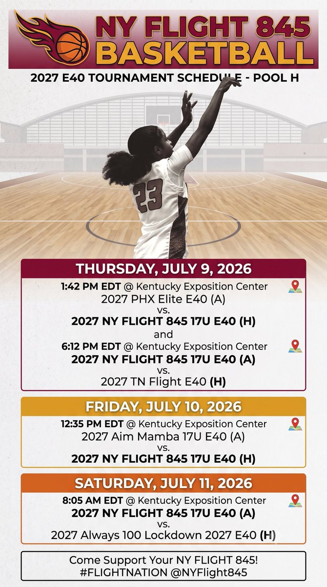 nyflight845's tweet photo. Time to Go to Roses and Have Some Basketball Fun!!! 
NY FLIGHT 845 17U E40 Schedule https://t.co/ov7wRyxo6H