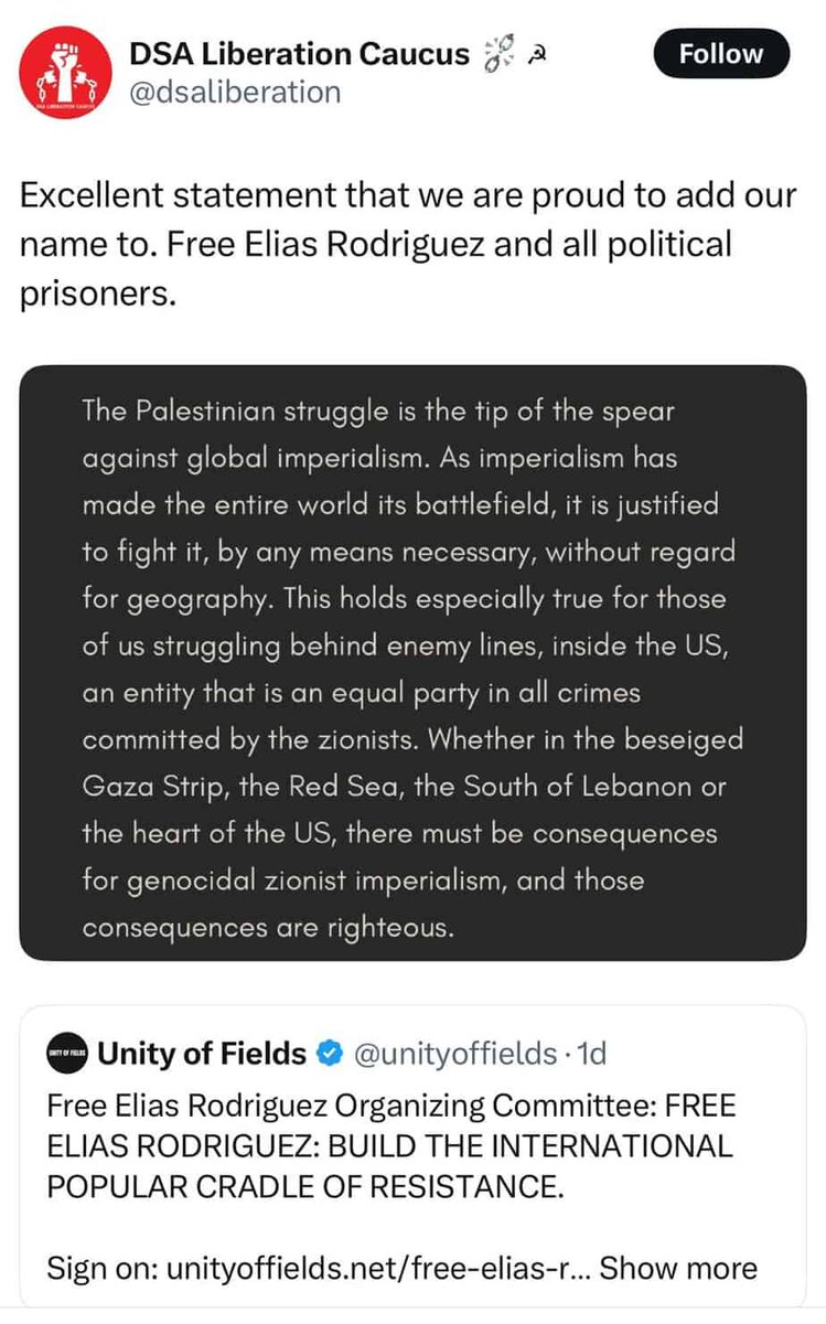 thestustustudio's tweet photo. 🚨 Hasan Piker just shouted out DSA’s Liberation Caucus, the Maoist caucus that signed the “Free Elias Rodriguez” statement after Rodriguez allegedly murdered two embassy staffers. 

The statement framed the killings as building a “popular cradle of resistance.” https://t.co/qirNvJTSCH