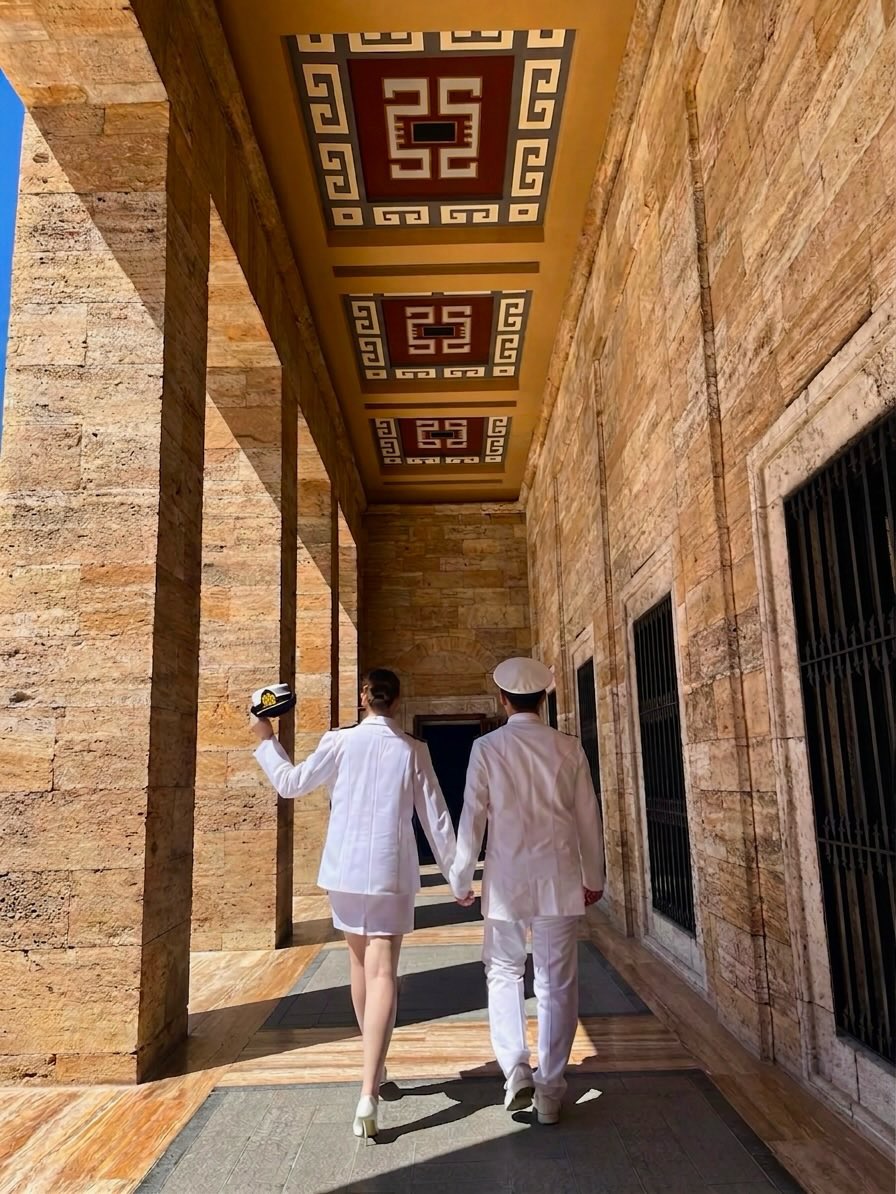 durusmasavcisi's tweet photo. POZİTİF — Üniversiteden mezun olan denizci çift, ilk olarak Anıtkabir'i ziyaret etti. 🤍

 Genç, paylaşımına şu notu düştü:
"Cumhuriyet'in ilk yılları kadar güzelsin."