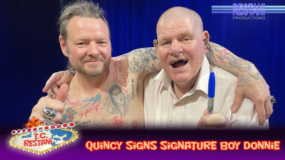 AfterHoursTC's tweet photo. Quincy Brisco signs "Signature Boy" Donnie on his back to become his 160th tattooed signature on his body. https://t.co/Ja7lnZUijk #Autographs #CelebrityAutographs #Tattoo #SignDonnie #TCRestani #AHTC https://t.co/irlQZomQ0f