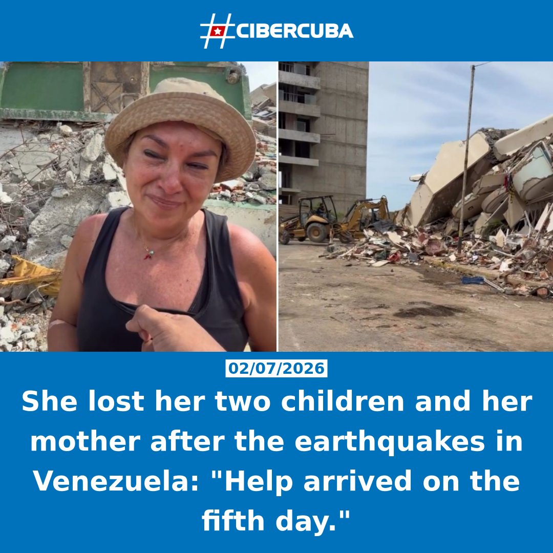 CiberCuba's tweet photo. She lost her two children and her mother after the earthquakes in Venezuela: "Help arrived on the fifth day.

See the video below 👇 https://t.co/fALs7Pdm9C