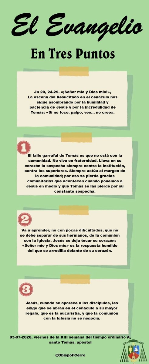 Obispofcerro's tweet photo. El Evangelio en Tres Puntos. 03-07-2026 https://t.co/V8Us1Htus9