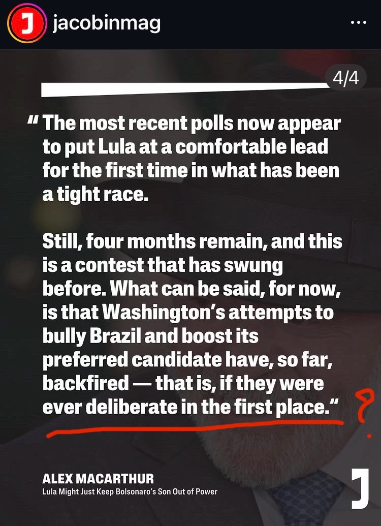 BRASILWIRE's tweet photo. Why would @jacobin even suggest that the Trump administrations open interference in Brazil’s election and judicial process might not be deliberate, when literally no one thinks that… https://t.co/qWEB7wIuvG