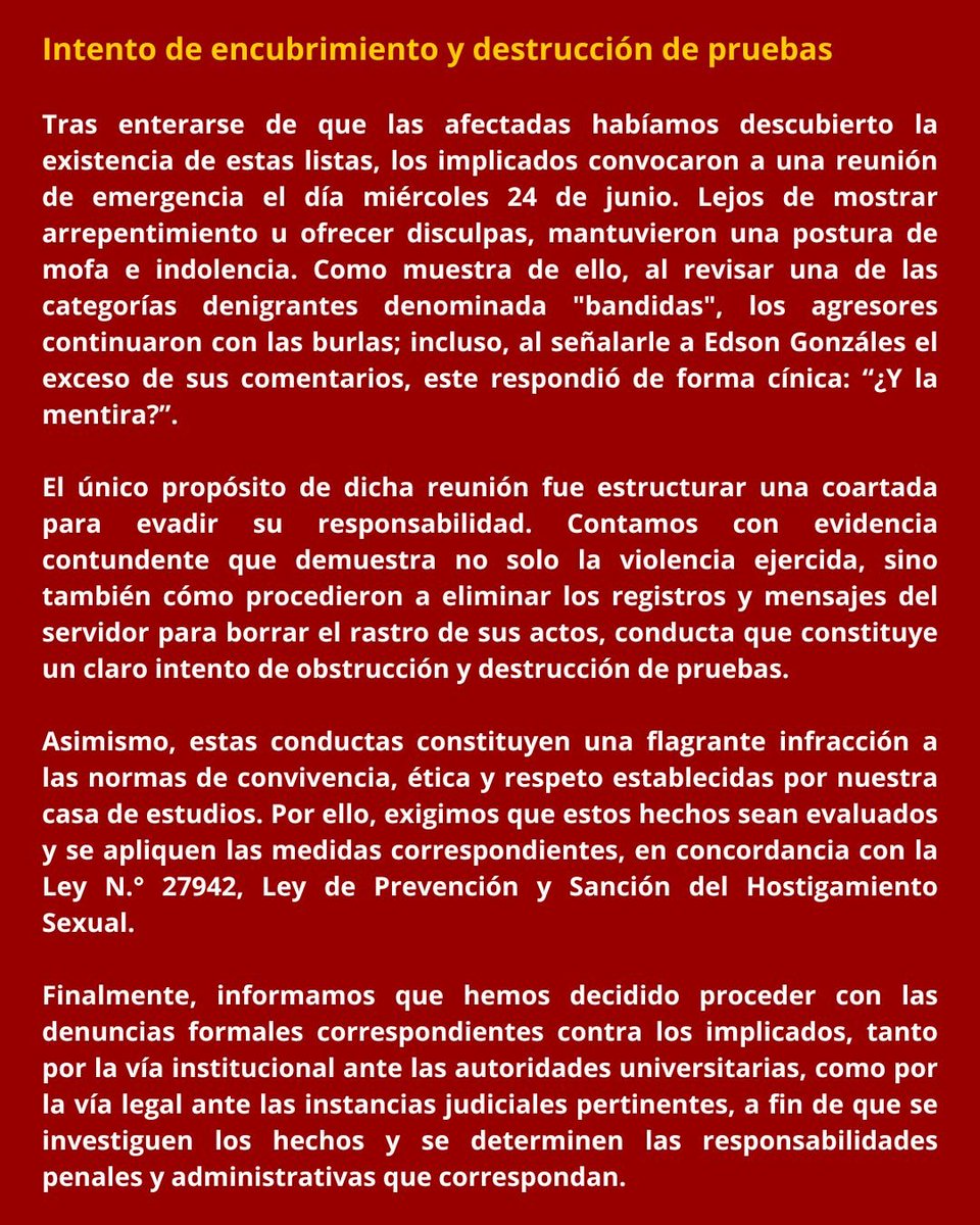 UniversitarioF4's tweet photo. por un grupo de compañeros de su base.
Durante una llamada en Discord, 61 estudiantes fueron expuestas en una "tier list",donde recibieron calificaciones sobre su aspecto físico, comentarios de carácter sexual, insultos y expresiones denigrantes. Además, existen evidencias de
2/3 https://t.co/9BODwdsK3F
