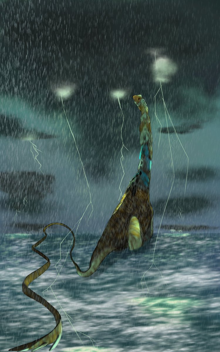 KingLouiethy2nd's tweet photo. Sauroposeidon
The lizard earthquake god 
This was originally for an art contest to turn prehistoric animals into kaiju like stuff

#art #artmoots #dinosaur #paleoart https://t.co/LQ7xCwzzGh
