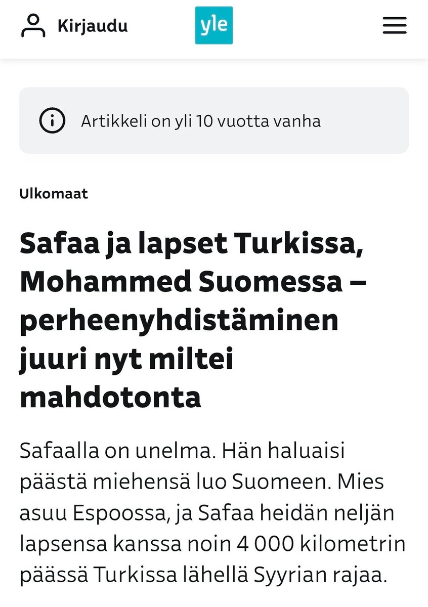 smlmkl's tweet photo. Tämä se on taas täysin tarpeeton uutinen Suomessa.
Yle teki kaikkensa saadakseen tämän PAREMMAN ELÄMÄN perässä Suomeen saapuneen turvapaikanhakijan perheen raahattua Suomeen.
2016 Ylen uutisessa Mohammed oli Suomessa hakemassa turvapaikkaa PAREMMAN ELÄMÄN takia, ja vaimo lapsineen Turkissa.
2017 toukokuussa Svenska Yle seurasi perheenyhdistämistä Suomeen.
Nyt sattumalta samasta toukokuusta 2017 on vuoteen 2024 Mohammed kerännyt pitkän tuomiolauselman raiskauksia, pahoinpitelyitä, vapaudenriistoa, salakatseluita  törkeä seksuaalinen kajoaminen lapseen yms. sellaista ihanaa perhe-elämää.
Ei mainita nimiä, jotta suojellaan Yleä joohan?
https://t.co/x9Lg5rG2Bu