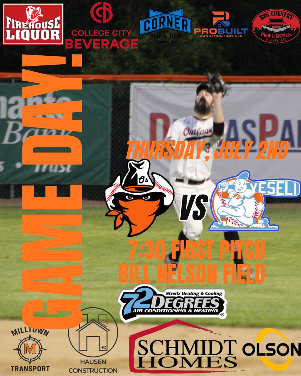 MilltownOutlaws's tweet photo. ⚾️ GAMEDAY IN DUNDAS! ⚾️

The Milltown Outlaws are back at Bill Nelson Field at Dundas Memorial Park tonight as we host the Veseli Vulcans!

🕢 First Pitch: 7:30 PM
💰 $2 Foul Balls
🌭 Come hungry! The concession stand is open

See you at the ballpark!
@TheFedMN 
🤠 https://t.co/TMxKun7TWW
