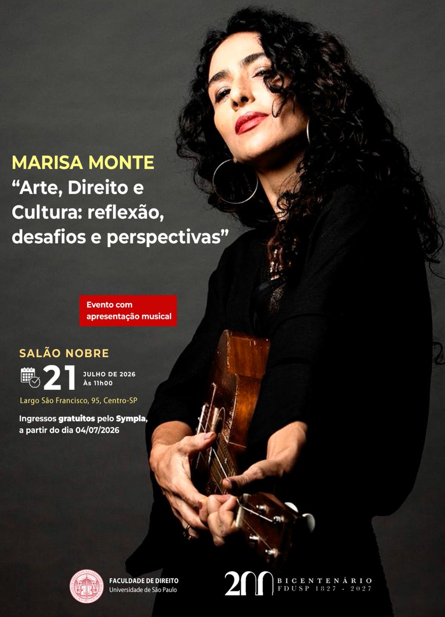 de_usp's tweet photo. A cantora e compositora Marisa Monte será homenageada na Faculdade de Direito da USP dia 21 de julho, às 11h. O evento acontece no Salão Nobre, com o tema “Arte, Direito e Cultura: reflexão, desafios e perspectivas” e contará com apresentação musical. https://t.co/c459vKCUfD