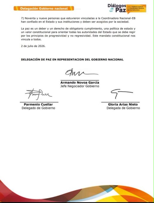 Horadelaverdad's tweet photo. La delegación de paz del Gobierno aseguró que la suspensión del Consejo de Estado a los acercamientos con la Segunda Marquetalia no afectará la nueva mesa de diálogos con la Coordinadora Bolivariana y los Comandos de Frontera.

Además, informó que una nueva resolución ya permitió la concentración de 99 combatientes en Zonas de Ubicación Temporal.