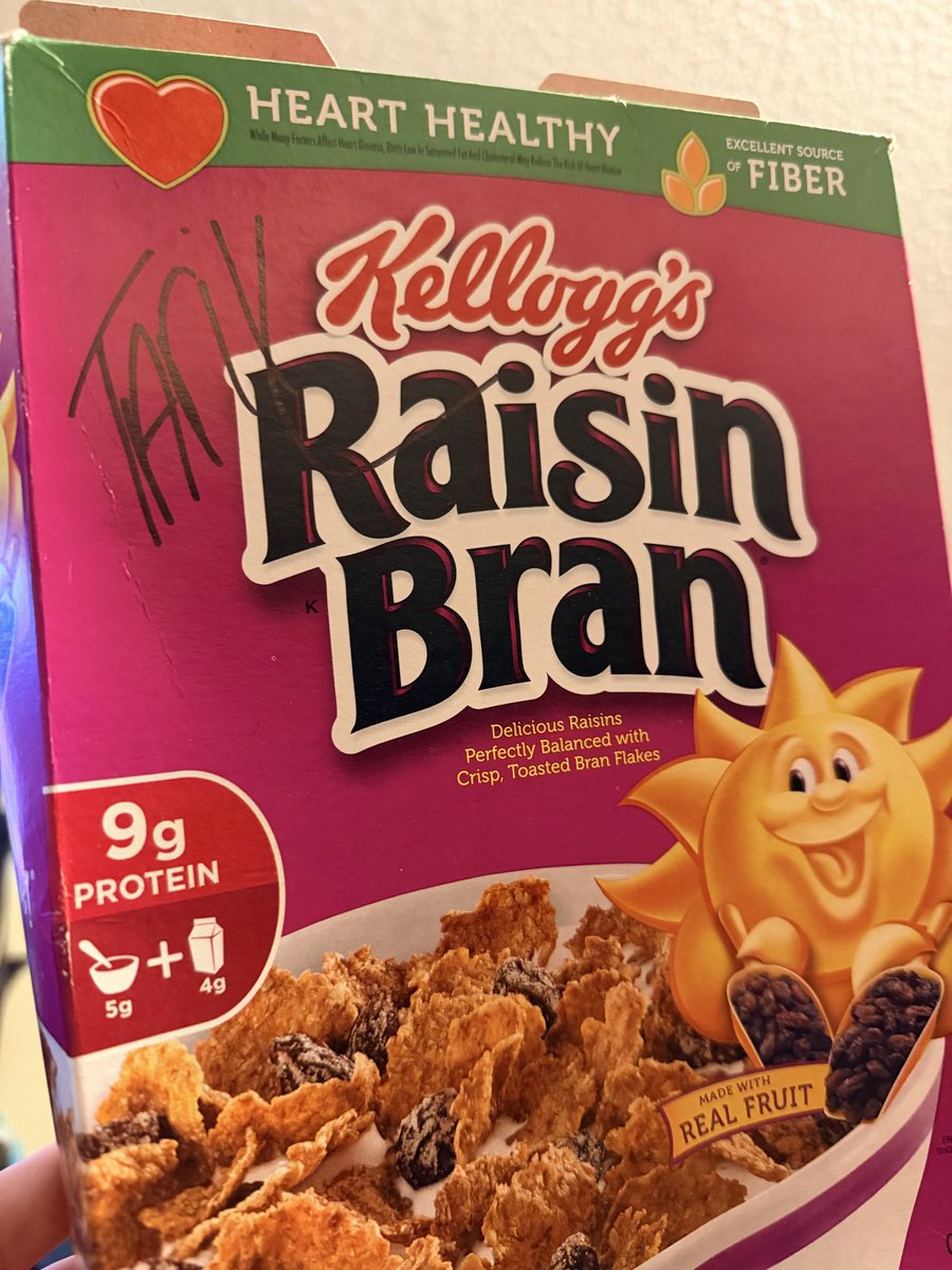 datkoops's tweet photo. @officialcsluck I got him to sign a box of Raisin Bran to commemorate this occasion. https://t.co/ZF9s8j5eew