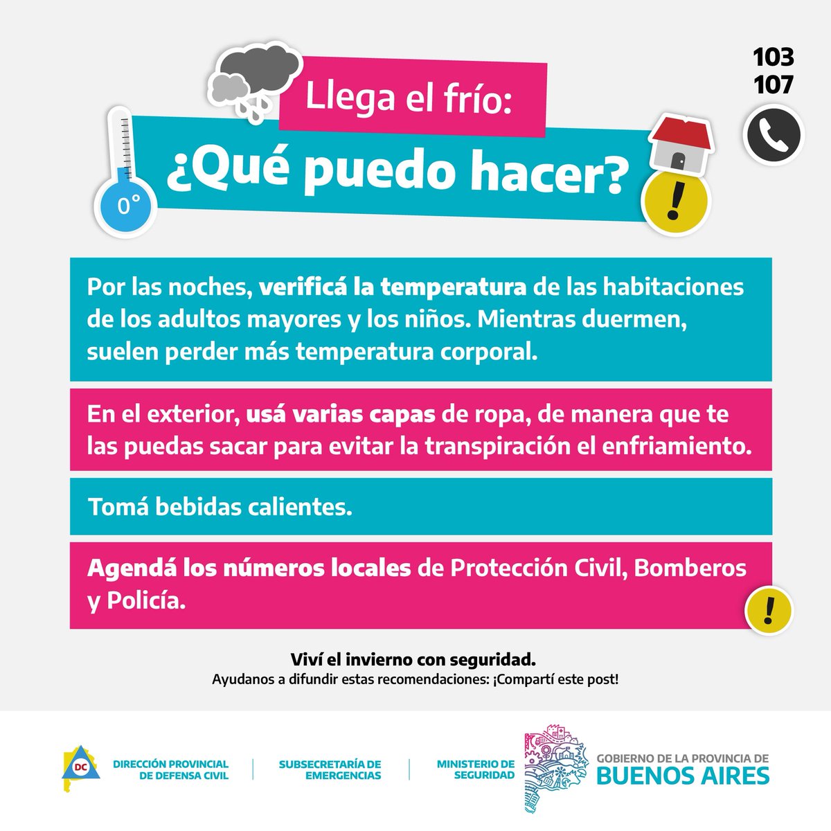 defensacivilpba's tweet photo. ⚠️ ¿Cómo protegerte durante los días de frío?

Compartimos recomendaciones para cuidar tu salud, prevenir accidentes y transitar estos días de frío de manera segura🧣. 

Cuidando de vos, cuidas de todos 🍂

Más info 👉 https://t.co/u0ubBlWsNO
@SMN_Argentina https://t.co/tOEBmqntL0