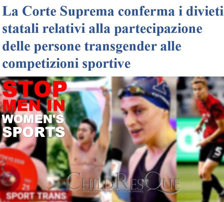 ChildQ53934's tweet photo. #ChildResQue 🌎🇺🇸
SPORT FEMMINILI: DECISIONE STORICA USA
Una grande vittoria per le atlete donne.
La Corte Suprema degli Stati Uniti ha stabilito che l’Idaho e il West Virginia hanno il diritto di escludere gli atleti transgender (biologicamente maschi) https://t.co/CApAlxDw1z https://t.co/ej57vbAprx