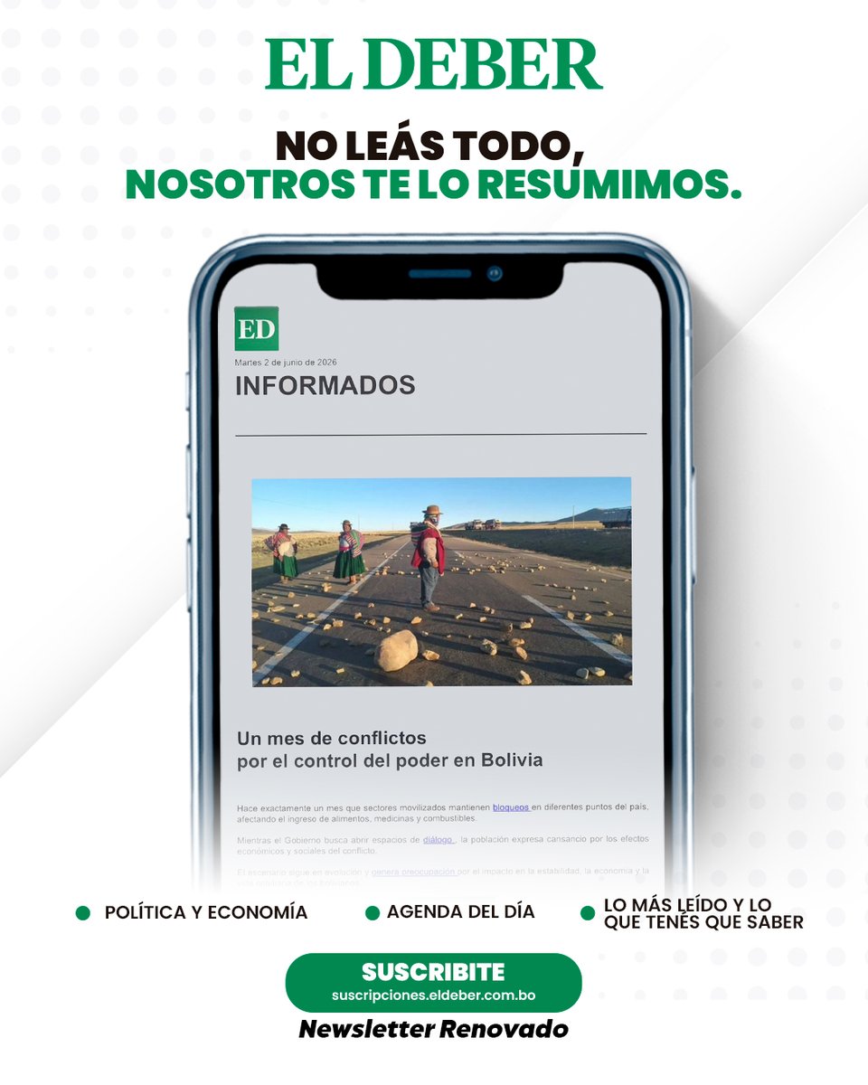 grupoeldeber's tweet photo. Estar informado tiene más beneficios. 📰
Al suscribirte a EL DEBER, accedés a contenido exclusivo y recibís cada mañana Informados, nuestro newsletter con las noticias más importantes del día.
📩 Suscribite aquí:
https://t.co/pzZkuBgskB
#ELDEBER #Suscripciones #Informados https://t.co/oZkvmLN1P2