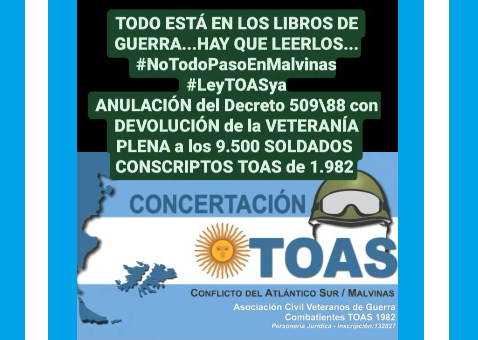 CSVToasRctan8's tweet photo. @C5N
@ConcertaTOAS
@elcancillercom
@TGCarlosPresti
@MinDefensa_Ar
@KarinaMileiOk
ANULAR DECRETO 509/88 Y DEVOLVER VETERANIA PLENA A 9500 SOLDADOS CONSCRIPTOS TOAS DE 1982
#NoTodoPasoEnMalvinas https://t.co/6S2zzNLJbI