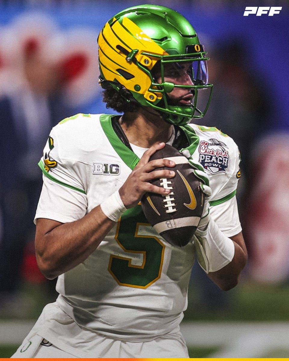 PFF_College's tweet photo. Oregon QB Dante Moore: 30 Big Time Throws Last Season

Most Among Returning QBs in College Football🚀

@oregonfootball https://t.co/zfLZQi0GWL
