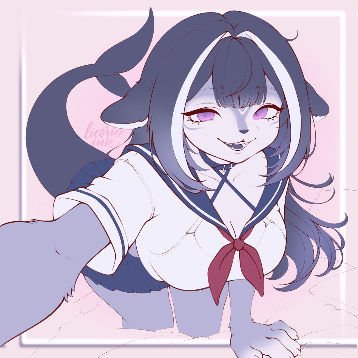 licoriceink's tweet photo. 🦈💜 Shylily / WIP💜🦈

💬 "Wah! Close enough?"

Couldn't get the idea of a furry Shylily out of my head, so I had to draw my take on it🦈

If you enjoyed it, a repost would make my day💜

#ShylilyArt  #furryartㅤㅤㅤ https://t.co/dRYMg09nJy