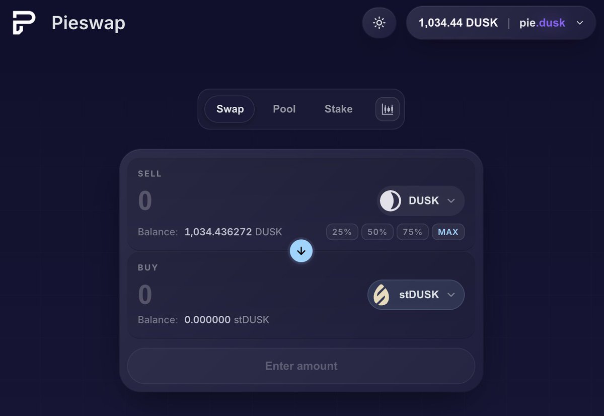 pieswap_dusk's tweet photo. You can now see your .dusk domain directly on Pieswap.

Connect your Dusk Wallet on https://t.co/u5zRkNoIny, and your wallet view will show your Dusk Domain instead of only the raw address.

Don’t have one yet? Go to https://t.co/EWbcW6clZQ and get yours. https://t.co/lZAmbJrNHg