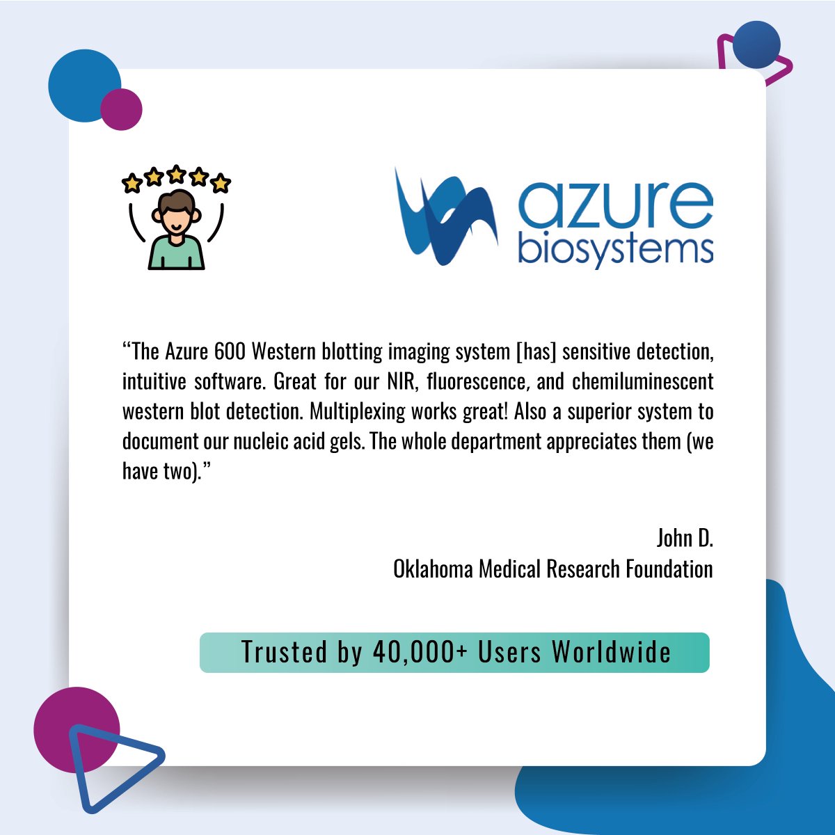 AzureBiosystems's tweet photo. Hearing how researchers are using Azure systems in their labs always makes our day. 😊 

#WesternBlot #labequipment #molecularimaging https://t.co/L3lGR0LfBt