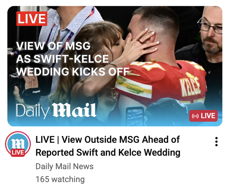GlaseIt's tweet photo. People are really on here saying Taylor Swift could get married anywhere and no one would care, meanwhile, people are literally just watching the outside of MSG even though they know they won't see anything https://t.co/LfZiIQMf4h