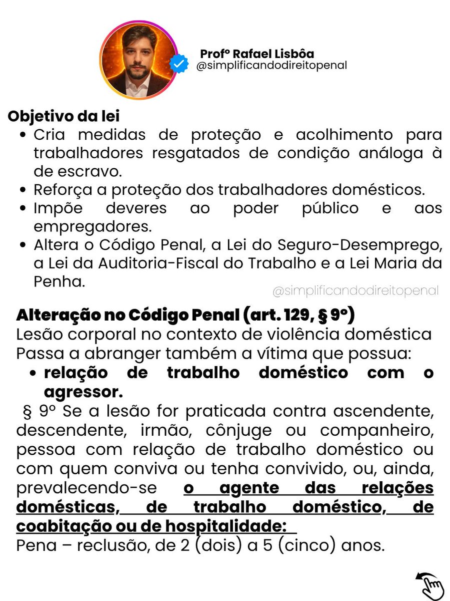 simplificandodp's tweet photo. URGENTE: NOVA LEI!
Lei nº 15.455/2026 – Resumo em tópicos (Combate ao trabalho análogo à escravidão no trabalho doméstico) https://t.co/bs9kk4zIKJ