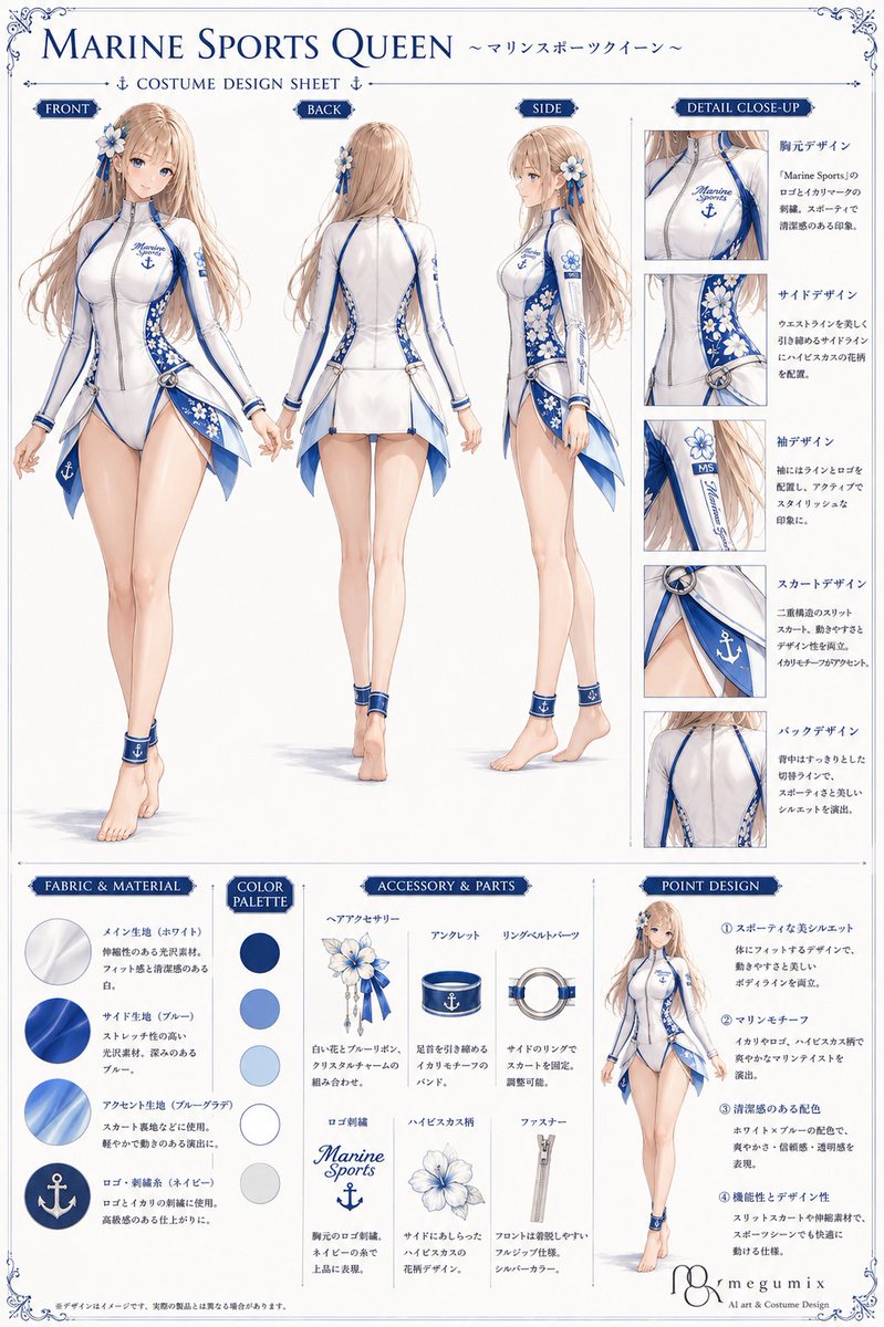 👗AI衣装デザイン図鑑👗 Megumix Idol Swimwear Collection マリン