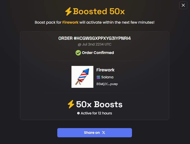 Fireworkonchain's tweet photo. Another 50x boost done we at 100x boost now! https://t.co/U7areNbh86
