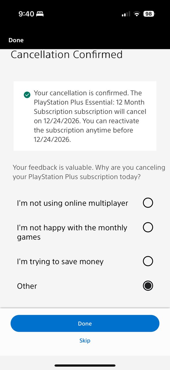 WaxedKankles's tweet photo. Canceled my ps plus. Man I wish there was a damn text box for selecting other cause I’d go off on them https://t.co/z2hdnN4Eaw