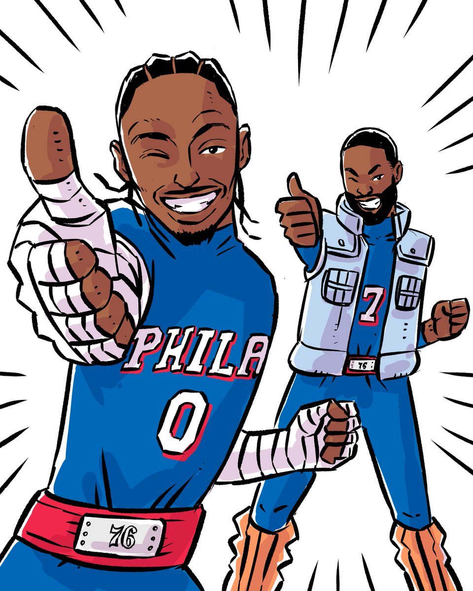 luckymong1's tweet photo. Tyrese Maxey &amp; Jaylen Brown. 
#sixers #naruto https://t.co/ZHwxVksUqf