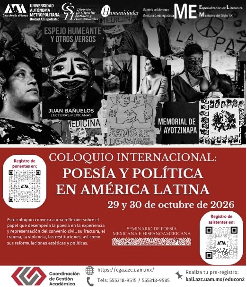 alephUAM_A's tweet photo. 💭💬🗯🧠Este coloquio convoca a una reflexión sobre el papel que desempeña la poesía en la experiencia y representación del convenio civil, su fractura, el trauma, la violencia y sus reformulaciones estéticas y políticas🧠💭💬🗯

📃https://t.co/YPvBIHLWLY https://t.co/jcMW1rcQIs