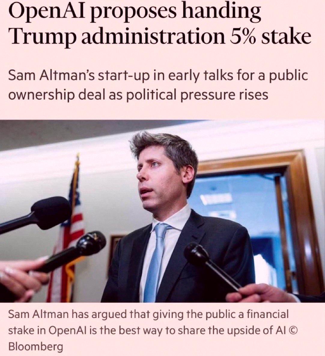 NicholasScioli's tweet photo. So OpenAI might give the US government a 5% stake in the company.

Bullish if you think the gov will make sure AI doesn’t crash. Bearish if you think OpenAI is in trouble and the gov ends up holding the bag.

If 50% of GDP growth comes from capex and OpenAI has $1.4T in com https://t.co/Acg6u8rlDp