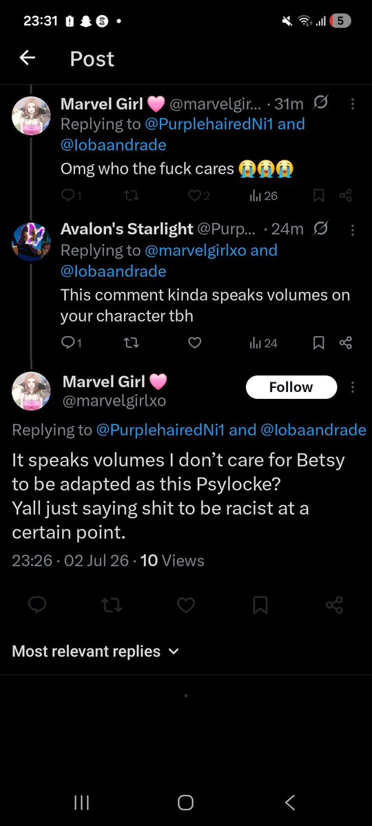 PurplehairedNi1's tweet photo. How am I the racist when you want to reduce Kwannon to be a stand in for a white women. People just be spewing anything. You're not even smart enough to be in these conversations and I am glad u removed yourself https://t.co/EwA3H2jAlB