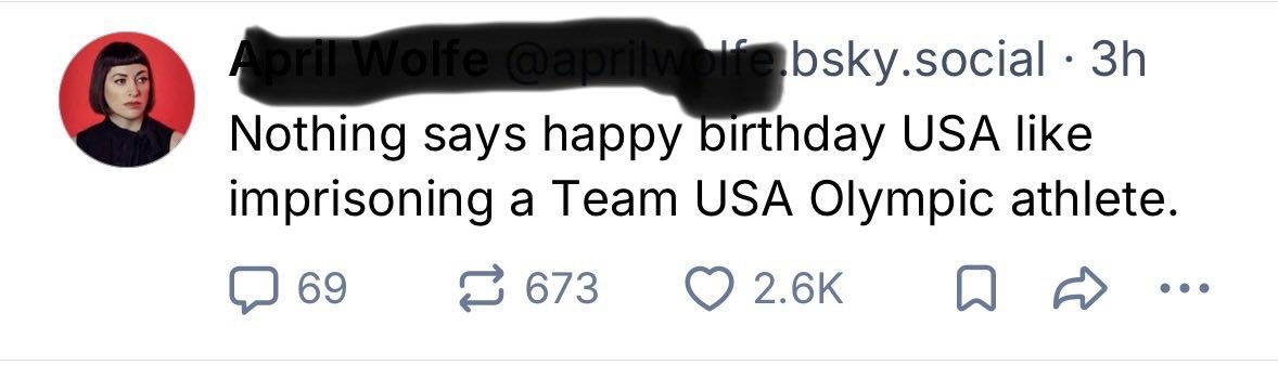 LibsOfBluesky's tweet photo. CORRECTION:

Nothing says Happy Birthday USA like a Team USA Olympic athlete trashing the Lincoln Memorial Reflecting Pool because he has TDS.

Fixed it for ya! 😉 https://t.co/0GlAuU0Zzr