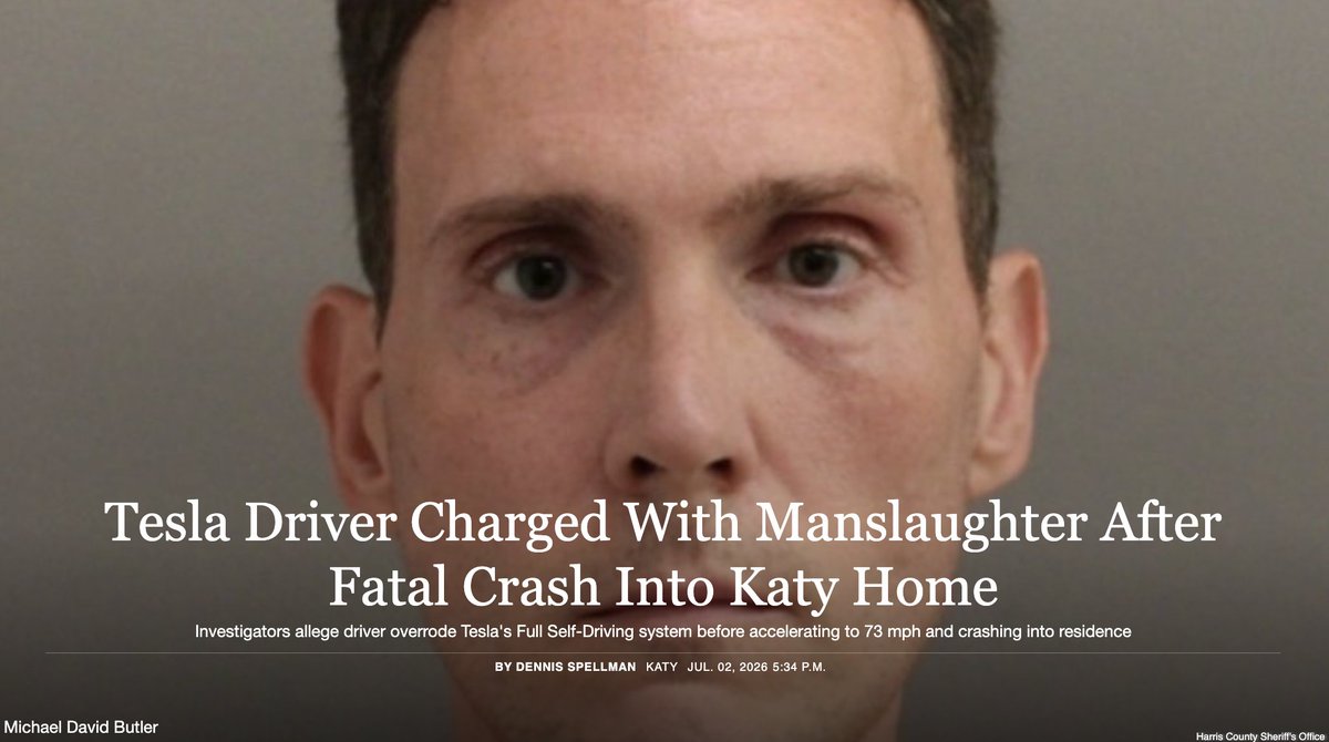 coveringkaty's tweet photo. Tesla Driver Charged with Manslaughter Following Fatal Crash Into Katy Home. https://t.co/4LbxGicSMn https://t.co/P0yBlEDvaD