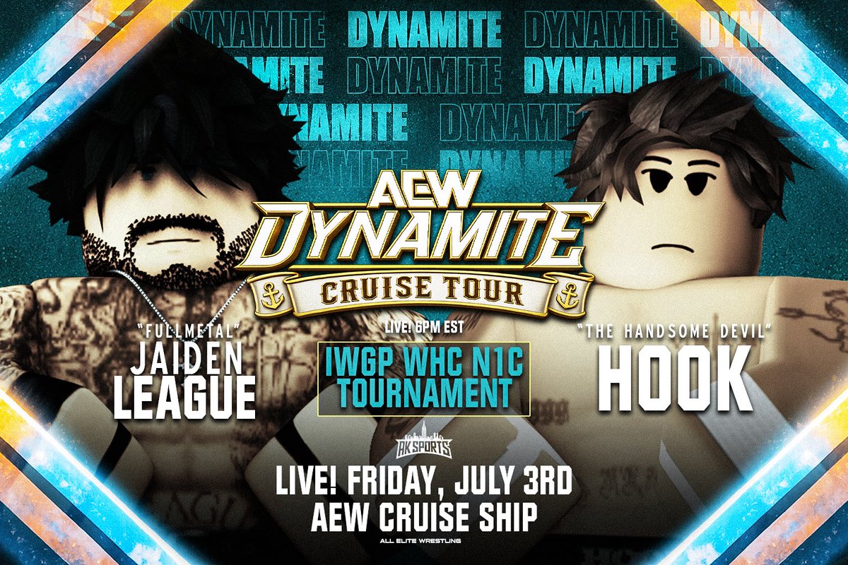 AEWonAKSports's tweet photo. #RBLXAEW DYNAMITE // TOMORROW! 🚨

IWGP WHC N1C TOURNAMENT - ROUND 2!

"FULL METAL" @FreeJaidenn TAKES ON "THE HANDSOME DEVIL" @imlosinyou AS THE ROAD TO THE IWGP WORLD HEAVYWEIGHT CHAMPIONSHIP CONTINUES!

WHO WILL MOVE ONE STEP CLOSER TO BECOMING THE NEXT N1C? https://t.co/nWYt6JdVFz