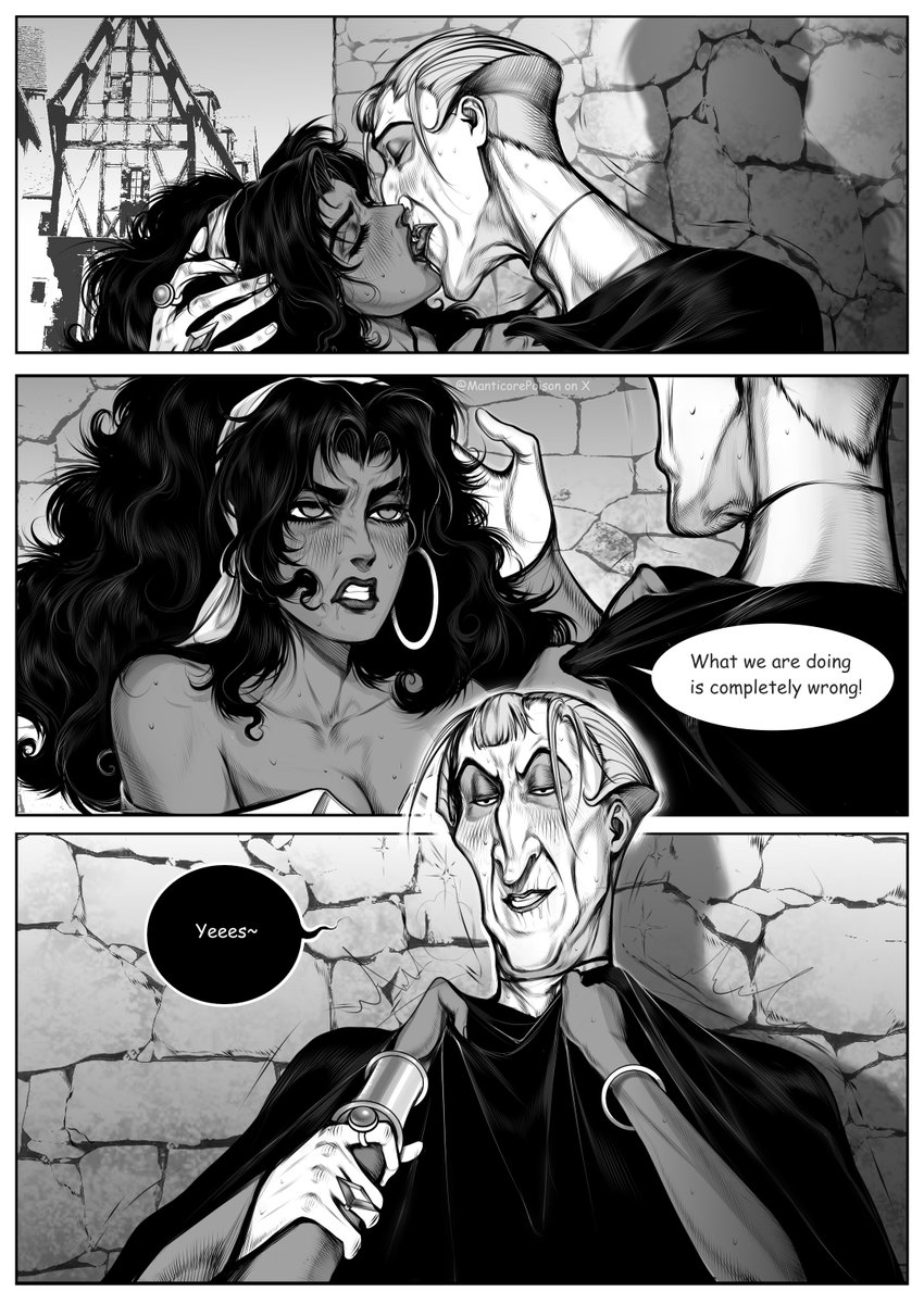 ManticorePoison's tweet photo. Mmm...They often exchange obscene kisses in some dirty alley. It really gets the blood pumping. Frollo clearly enjoys it, Esmeralda comes to her senses too late. Sinfulness can wait.π€‘
#TheHunchbackofNotreDame #Esmeralda #ClaudeFrollo #Fresme https://t.co/FU2yaVk8Mi