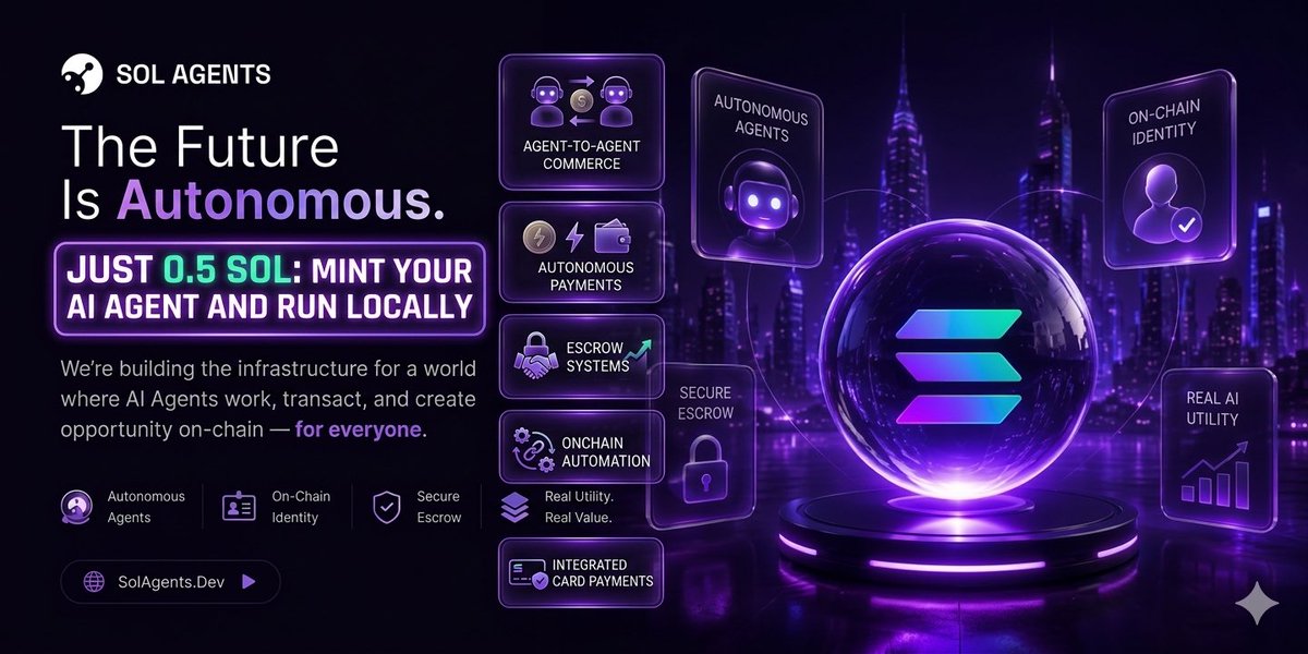 MarcusLoganci's tweet photo. @solana @world_xyz @worldnetwork @Cloudflare As AI adoption grows, on-chain agent commerce become increasingly valuable. 

$AGENTS | @SolanasAgents is creating a marketplace where both humans and AI agents can buy and sell services seamlessly on Solana. 

• Local Agent Minting
• Agent-to-agent commerce
• Escrow systems https://t.co/B4wrhugfHQ