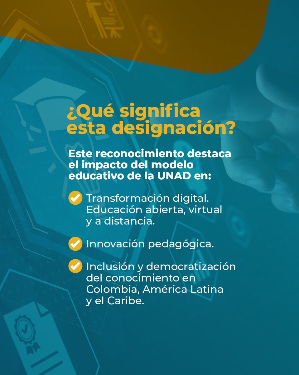UniversidadUNAD's tweet photo. ¡La UNAD llega a la mesa directiva de la UNESCO! 🌍🔥

Nos llena de orgullo compartir un logro histórico: nuestro rector, el Dr. Jaime Alberto Leal Afanador, @JaimeLeal_ ha sido designado miembro de la Junta Directiva del IITE-UNESCO, el organismo global que define el rumbo de la tecnología aplicada a la educación en todo el planeta. 🇨🇴💻

Abro hilo 🧵⬇️