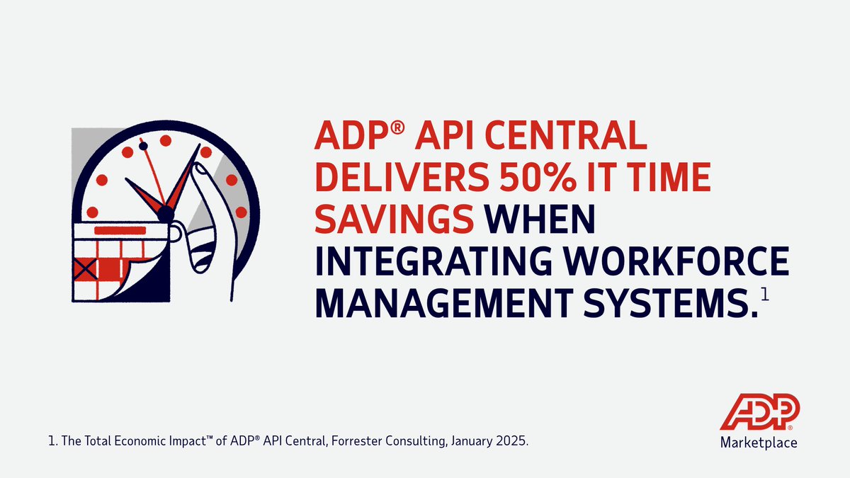ADP's tweet photo. Smarter data integration reduces complexity and powers automation. Explore how APIs and agentic AI unlock better insights in ADP’s latest infographic.
Get the infographic: https://t.co/BuAcljhWhZ.
#DataIntegration #APICentral #ADPMarketplace #ApplicationProgrammingInterface #ArtificialIntelligence