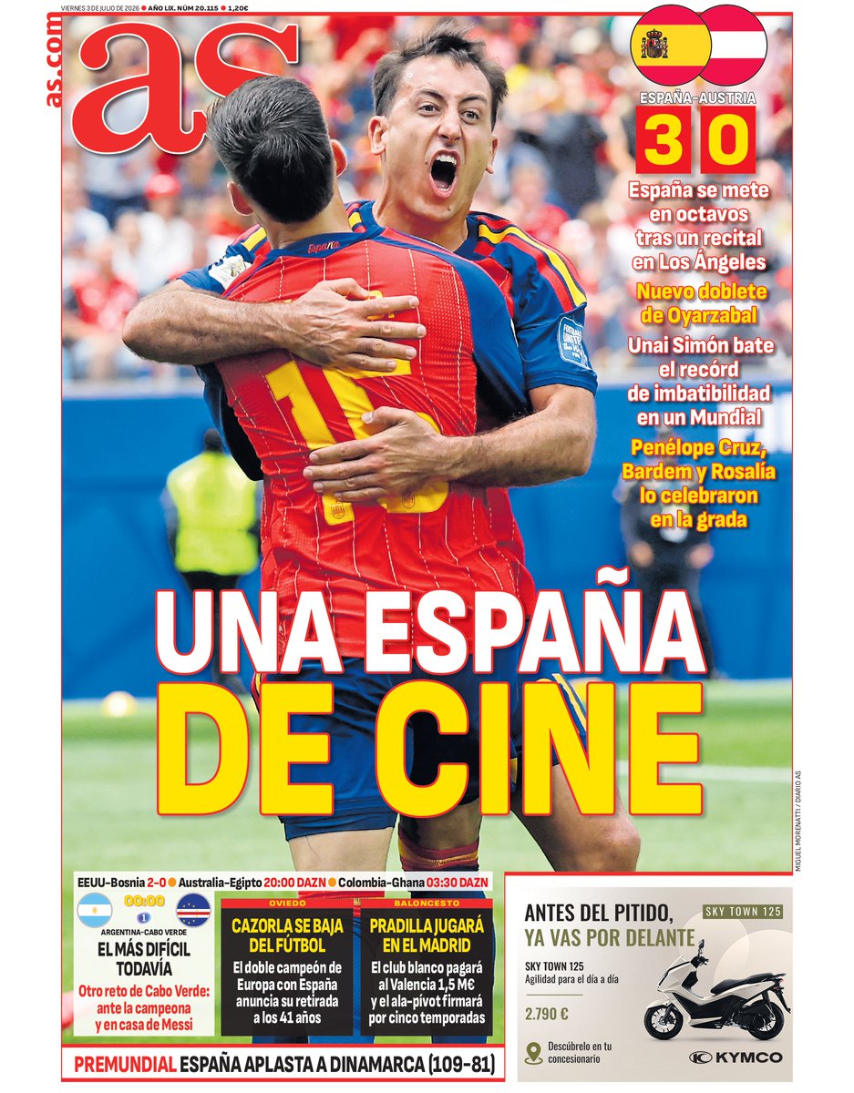 diarioas's tweet photo. ✨📰 ¡La #portadAS del viernes, 3 de julio!

🇪🇸  Una España de cine https://t.co/kt27BgpVPc