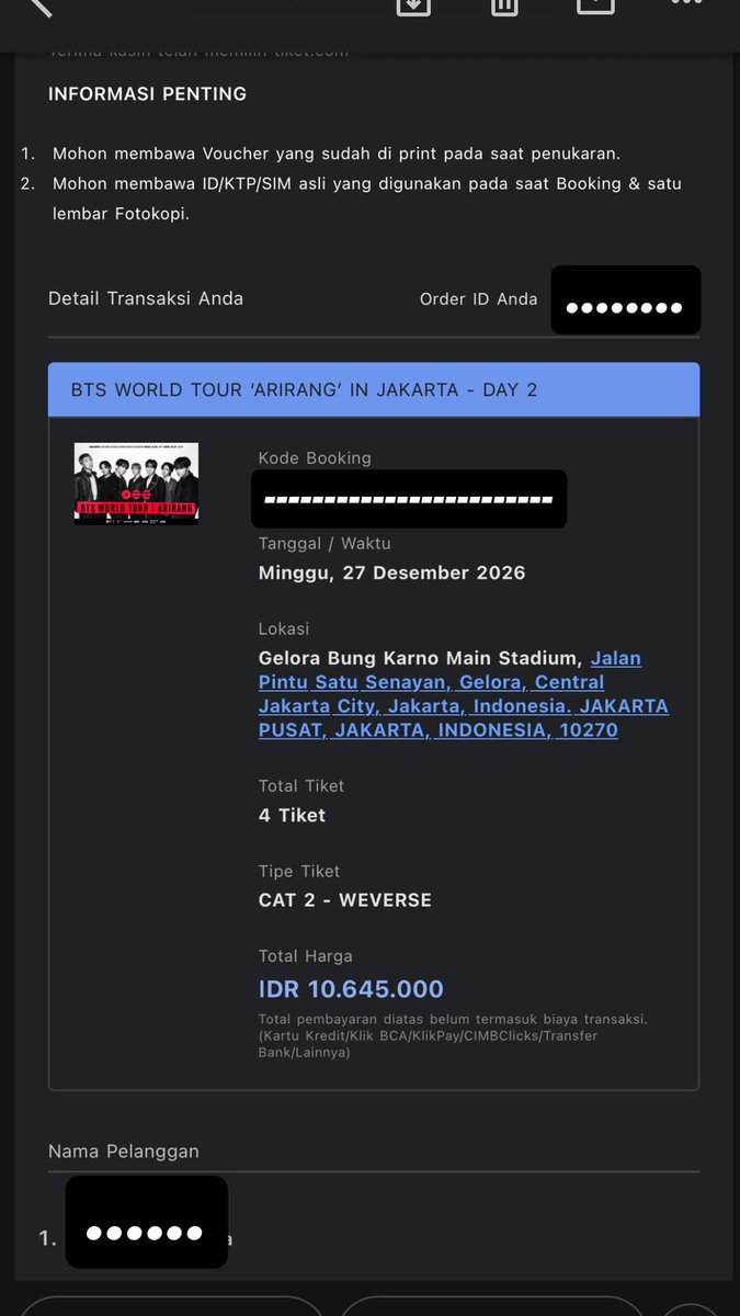 FcRestartColom1's tweet photo. WTS
TIKET KONSER BTS TOUR ARIRANG JAKARTA

Cat 3 : all day
= 2,8 jt / tix (1 tix)

Plat tribune/floor 
= 5,3 jt / tix (2 tix)

Vip b/d : day 3
= 7,8 jt / tix (2 tix)

✅ tiket fisik 
✅ Full pay/DP 

#bts_worldtour_jakarta #btsarirangworldtour #BTS https://t.co/a44sNlugnG