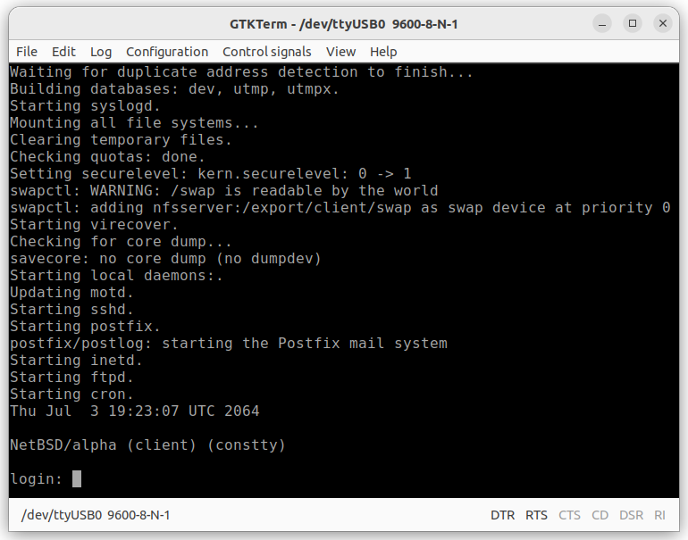 kanpapa's tweet photo. 来たー。シリアルコンソールでログインプロンプト。#NetBSD #AXPvme #DECalpha #VMEbus https://t.co/bIbkhoaPWA