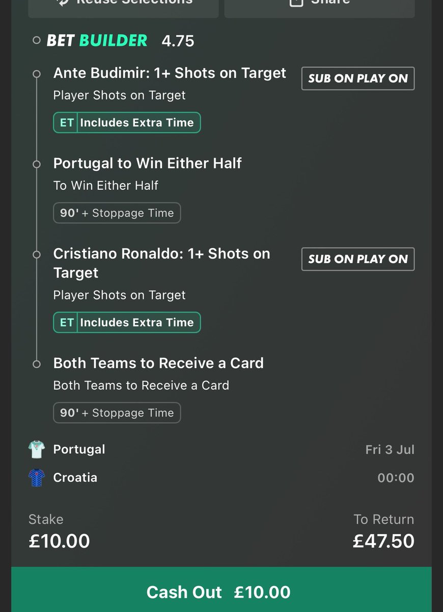 SheetSteve's tweet photo. PORTUGAL CROATIA LEVEL 1!

Felix isn’t starting so I’ve had to change things up. The value in this bet is in Budimir and the Super Sub.

I think this will fly in. If Portugal score first I believe the Card’s will fly in too. https://t.co/hpKlerdHLi