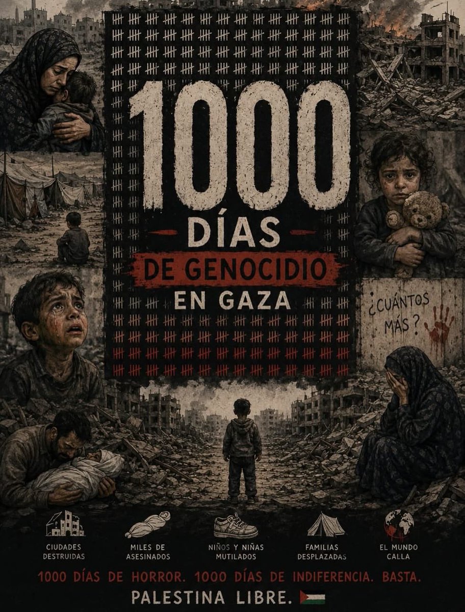 AliciaCastroAR's tweet photo. Este jueves se alcanzaron los 1.000 días desde el inicio de la CAMPAÑA DE EXTERMINIO MASIVO contra la Franja de #Gaza, un aniversario sangriento marcado por nuevas masacres y la violación sistemática del alto el fuego por parte del régimen colonial. Solo en las últimas 24 horas, las fuerzas de la ocupación israelí asesinaron a cuatro palestinos e hirieron a decenas en ataques aéreos dirigidos contra Gaza Central y Rafah.
